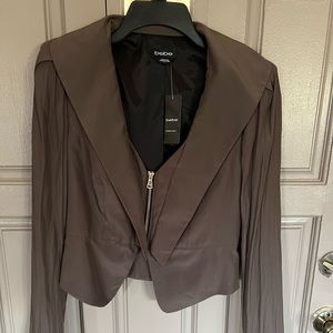 Bebe Small Taupe blazer with shoulder pads.